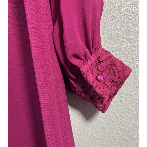 Nanette Lepore Dress Size 6 Red Pomegranate Lace Semi Sheer Sleeve - Picture 8 of 16